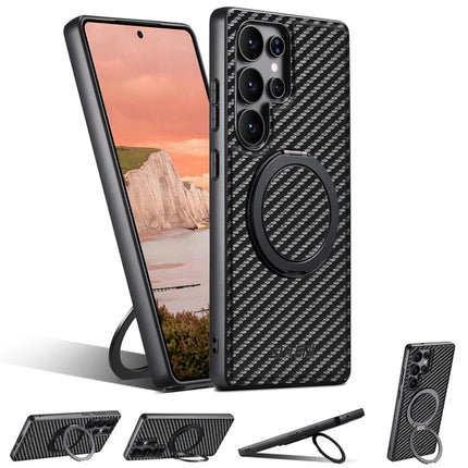 SUTENI G3 For Samsung Galaxy S22 Ultra 5G Magnetic Case 360 Degree Rotating Kickstand Carbon Fiber Texture PU Phone Back Cover