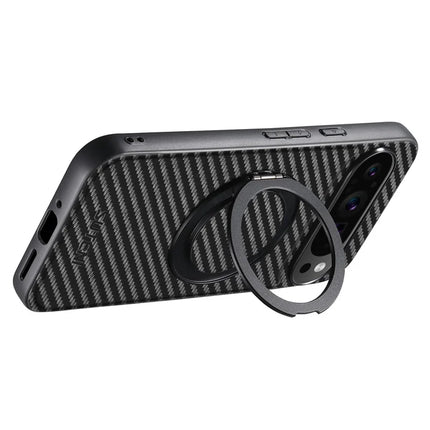 SUTENI G3 For Google Pixel 9 Pro XL Case Compatible with MagSafe Carbon Fiber Texture Rotating Kickstand Leather Phone Back Cover