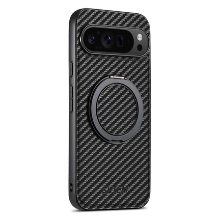 SUTENI G3 For Google Pixel 9 Pro XL Case Compatible with MagSafe Carbon Fiber Texture Rotating Kickstand Leather Phone Back Cover