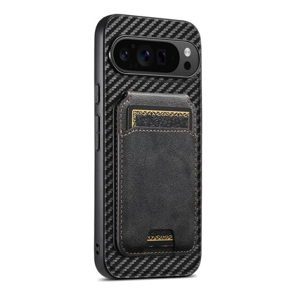 SUTENI G3 For Google Pixel 9 Pro XL Case Compatible with MagSafe Carbon Fiber Texture Rotating Kickstand Leather Phone Back Cover