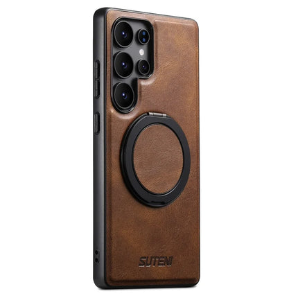 SUTENI G3 For Samsung Galaxy S22 Ultra 5G Case Compatible with MagSafe Waxy Texture Rotating Kickstand Leather Phone Back Cover