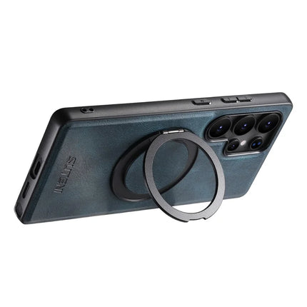 SUTENI G3 For Samsung Galaxy S22 Ultra 5G Case Compatible with MagSafe Waxy Texture Rotating Kickstand Leather Phone Back Cover