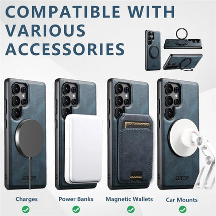 SUTENI G3 For Samsung Galaxy S22 Ultra 5G Case Compatible with MagSafe Waxy Texture Rotating Kickstand Leather Phone Back Cover