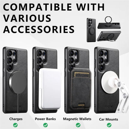 SUTENI G3 For Samsung Galaxy S22 Ultra 5G Case Compatible with MagSafe Waxy Texture Rotating Kickstand Leather Phone Back Cover