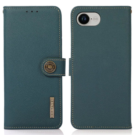 KHAZNEH for iPhone 16e Case Genuine Cow Leather Wallet Phone Cover - Green