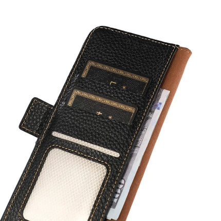 KHAZNEH For iPhone 16e Phone Case Genuine Cow Leather Cover RFID Blocking
