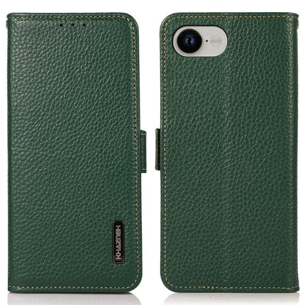 KHAZNEH For iPhone 16e Phone Case Genuine Cow Leather Cover RFID Blocking - Green