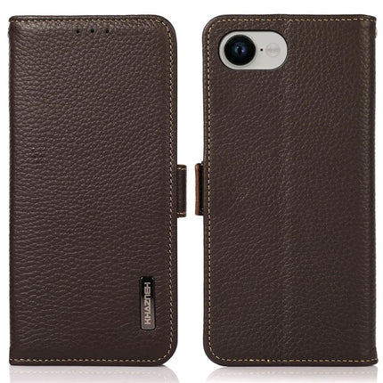 KHAZNEH For iPhone 16e Phone Case Genuine Cow Leather Cover RFID Blocking - Brown