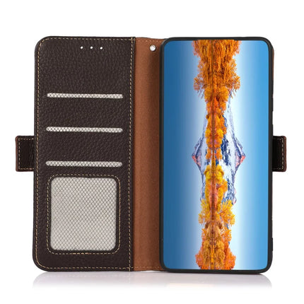 KHAZNEH For iPhone 16e Phone Case Genuine Cow Leather Cover RFID Blocking