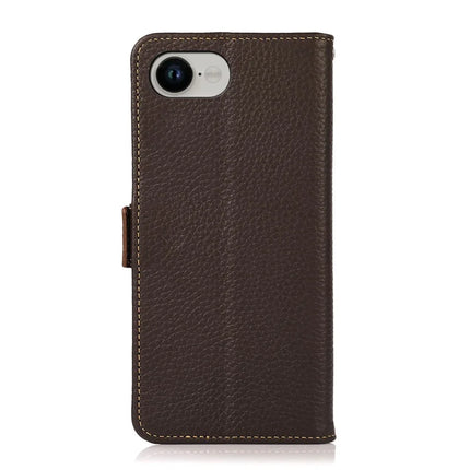 KHAZNEH For iPhone 16e Phone Case Genuine Cow Leather Cover RFID Blocking