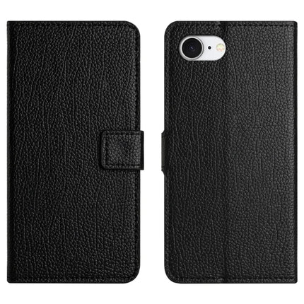 For iPhone 16e Case PU Leather Wallet Phone Cover Litchi Texture, Black
