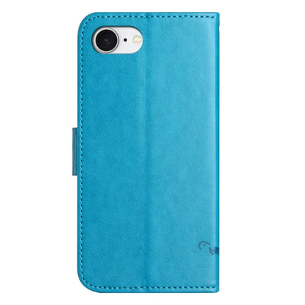 For iPhone 16e Case Wallet Stand Imprinted Butterfly Flower PU Leather Phone Cover