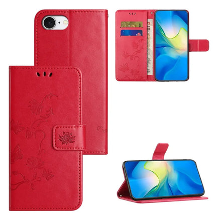 For iPhone 16e Case Wallet Stand Imprinted Butterfly Flower PU Leather Phone Cover