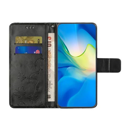 For iPhone 16e Case Wallet Stand Imprinted Butterfly Flower PU Leather Phone Cover