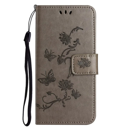 For iPhone 16e Case Wallet Stand Imprinted Butterfly Flower PU Leather Phone Cover