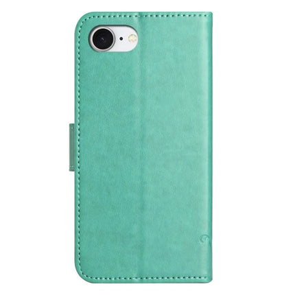 For iPhone 16e Case Wallet Stand Imprinted Butterfly Flower PU Leather Phone Cover