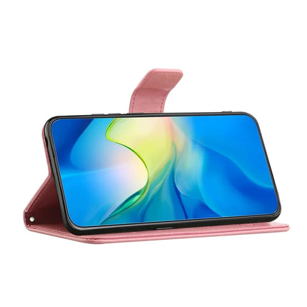 For iPhone 16e Case Wallet Stand Imprinted Butterfly Flower PU Leather Phone Cover
