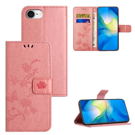 For iPhone 16e Case Wallet Stand Imprinted Butterfly Flower PU Leather Phone Cover