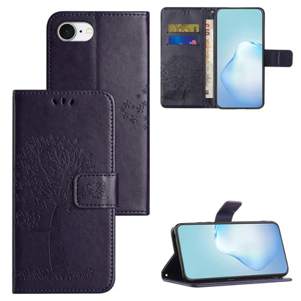 For iPhone 16e Case PU Leather Owl Tree Imprinted Wallet Phone Cover