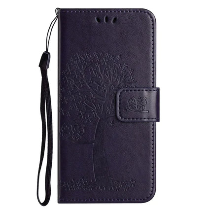 For iPhone 16e Case PU Leather Owl Tree Imprinted Wallet Phone Cover