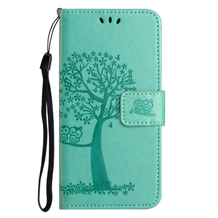 For iPhone 16e Case PU Leather Owl Tree Imprinted Wallet Phone Cover