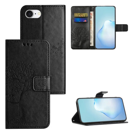 For iPhone 16e Case PU Leather Owl Tree Imprinted Wallet Phone Cover