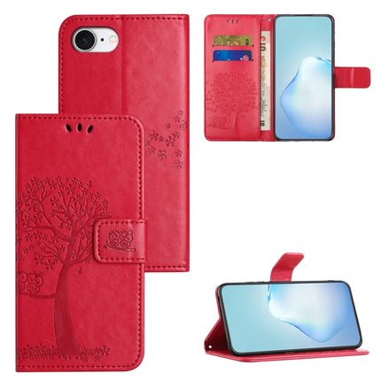 For iPhone 16e Case PU Leather Owl Tree Imprinted Wallet Phone Cover