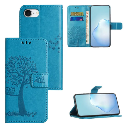 For iPhone 16e Case PU Leather Owl Tree Imprinted Wallet Phone Cover