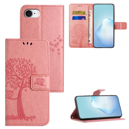 For iPhone 16e Case PU Leather Owl Tree Imprinted Wallet Phone Cover