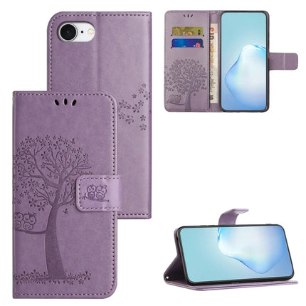 For iPhone 16e Case PU Leather Owl Tree Imprinted Wallet Phone Cover