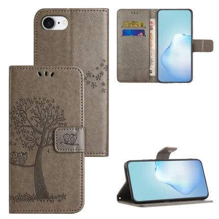 For iPhone 16e Case PU Leather Owl Tree Imprinted Wallet Phone Cover