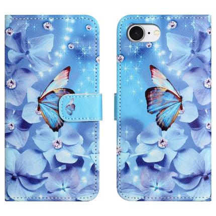 For iPhone 16e Case Pattern Print PU Leather Wallet Phone Cover Cross Texture - Flower and Butterfly