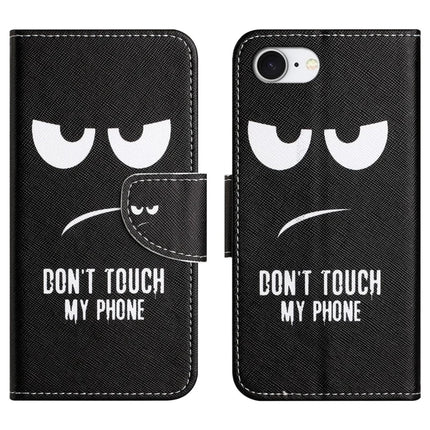 For iPhone 16e Case Pattern Printing Cross Texture Leather Phone Cover - Don't Touch My Phone