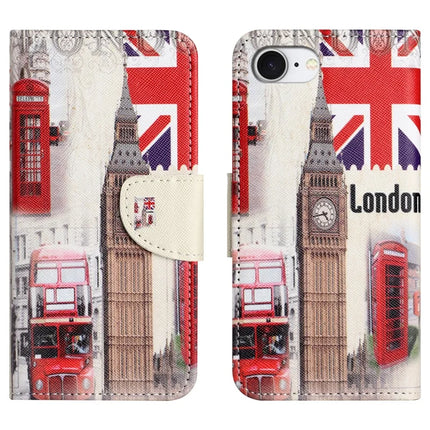 For iPhone 16e Case Pattern Printing Cross Texture Leather Phone Cover - London Big Ben
