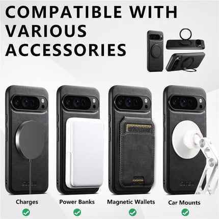 SUTENI G3 For Google Pixel 9 / 9 Pro Case Compatible with MagSafe Waxy Texture Rotating Kickstand Leather Phone Back Cover