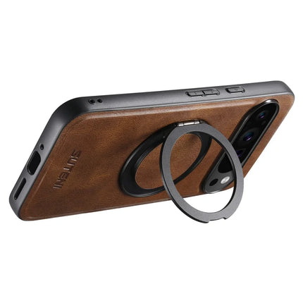 SUTENI G3 For Google Pixel 9 / 9 Pro Case Compatible with MagSafe Waxy Texture Rotating Kickstand Leather Phone Back Cover