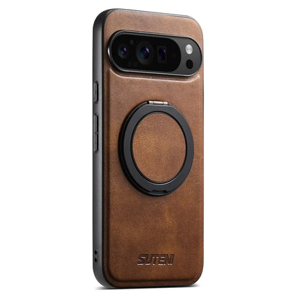 SUTENI G3 For Google Pixel 9 / 9 Pro Case Compatible with MagSafe Waxy Texture Rotating Kickstand Leather Phone Back Cover