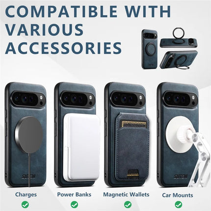 SUTENI G3 For Google Pixel 9 / 9 Pro Case Compatible with MagSafe Waxy Texture Rotating Kickstand Leather Phone Back Cover