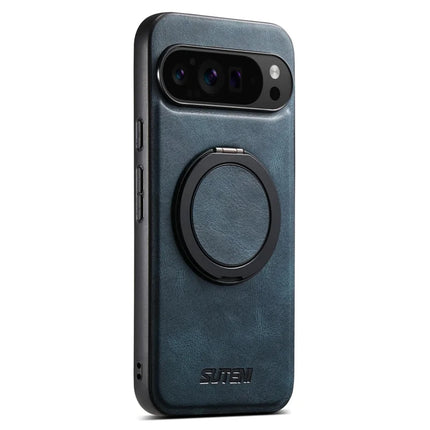 SUTENI G3 For Google Pixel 9 / 9 Pro Case Compatible with MagSafe Waxy Texture Rotating Kickstand Leather Phone Back Cover