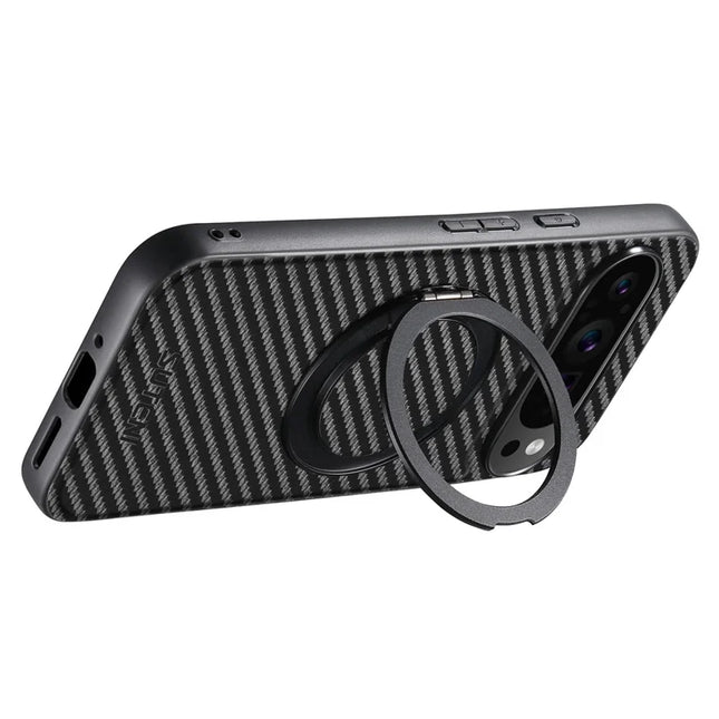 SUTENI G3 For Google Pixel 9 / 9 Pro Magnetic Case 360 Degree Rotating Kickstand Carbon Fiber Texture PU Phone Back Cover