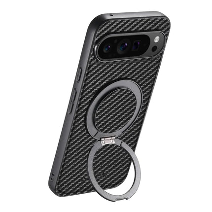 SUTENI G3 For Google Pixel 9 / 9 Pro Magnetic Case 360 Degree Rotating Kickstand Carbon Fiber Texture PU Phone Back Cover