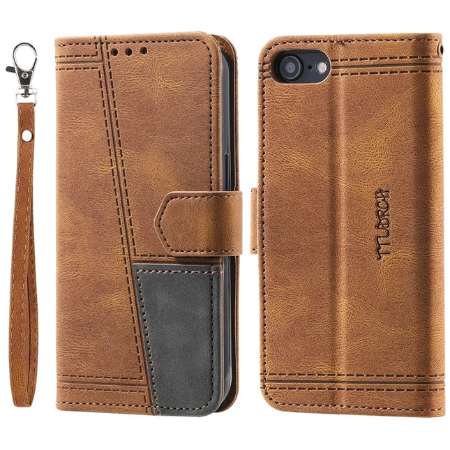 TTUDRCH Style 004 For iPhone 16e Leather Case RFID Blocking Wallet Stand Phone Cover with Strap - Brown