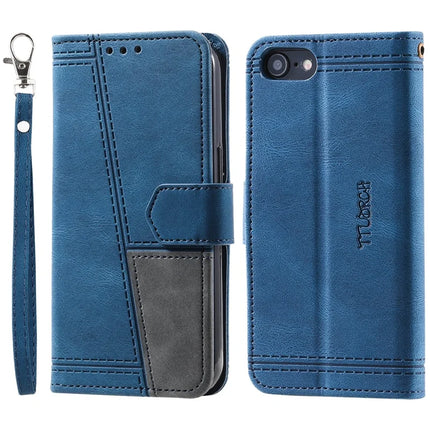 TTUDRCH Style 004 For iPhone 16e Leather Case RFID Blocking Wallet Stand Phone Cover with Strap - Blue