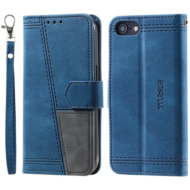TTUDRCH Style 004 For iPhone 16e Leather Case RFID Blocking Wallet Stand Phone Cover with Strap - Blue