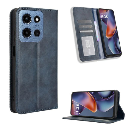 For Motorola Moto G (2025) 5G Retro PU Leather Case Phone Wallet Stand Cover - Blue