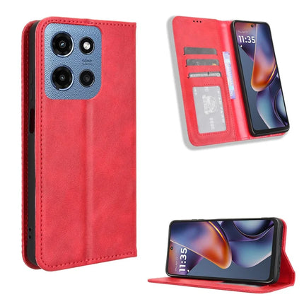 For Motorola Moto G (2025) 5G Retro PU Leather Case Phone Wallet Stand Cover - Red