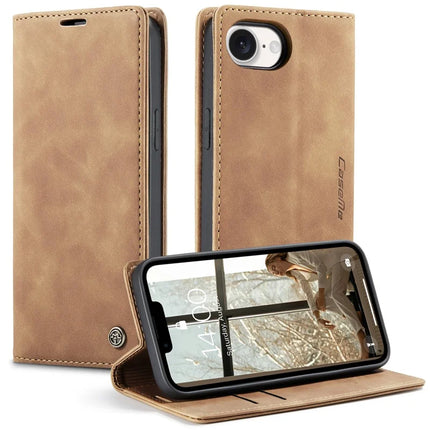 For iPhone 16e Wallet Case CASEME 013 Series PU Leather Phone Cover Stand - Brown