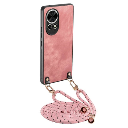 For Huawei nova 13 5G Retro Leather Phone Back Cover with Adjustable Strap - Pink