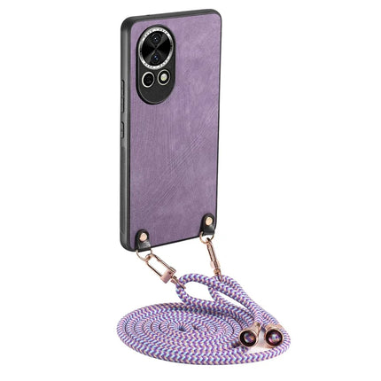 For Huawei nova 13 5G Retro Leather Phone Back Cover with Adjustable Strap - Purple