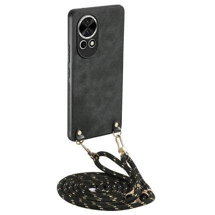 For Huawei nova 13 5G Retro Leather Phone Back Cover with Adjustable Strap - Black